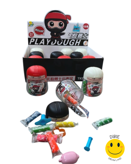 🥷 ملتينة النينجا – 12 لون مع أدوات تشكيل + مجسم نينجا