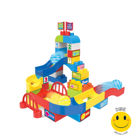 مكعبات بناء تعليمية مع مسار كرات للأطفال – 65 قطعة ليجو