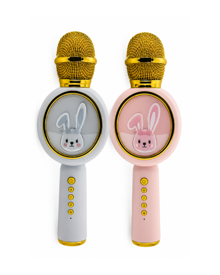 🎤🐰 ميكروفون كاريوكي لاسلكي للأطفال بتصميم الأرنب مع إضاءة LED