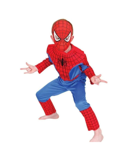 🕷️ زي سبايدرمان للأطفال – بدلة كاملة مع قناع ❤️💙