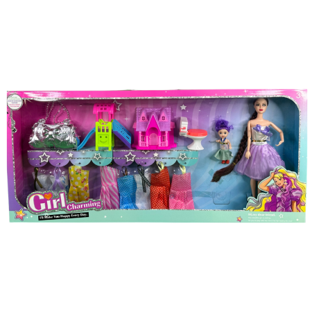 👗 لعبة عروسة Charming Girl مع طفلتها وإكسسوارات
