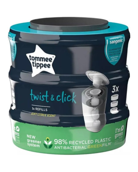 لفافات سلة الحفاضات Tommee Tippee Twist & Click – عبوة 3 لفافات 🧷👶