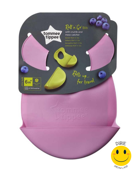 👶🍼 مريلة أطفال Tommee Tippee Roll ‘n Go مع جيب تجميع – مثالية للسفر (6 أشهر+) ✈️💙