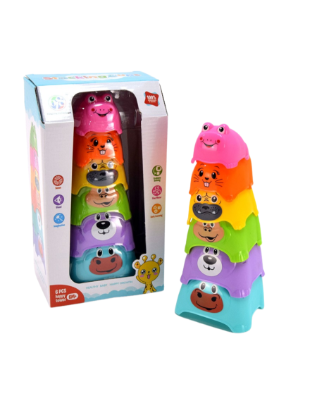 🧸🌈 برج الأكواب المتراكبة للحيوانات – لعبة تعليمية للأطفال (6 أشهر+) 🐶🐸