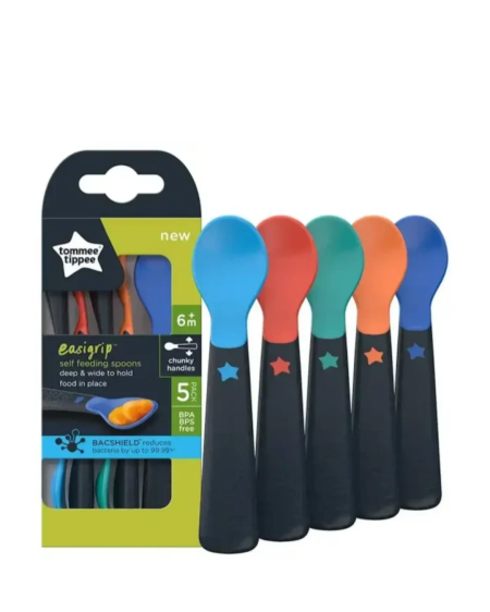 🥄👶 ملاعق إطعام ذاتي Tommee Tippee Easi-Grip – طقم 5 ملاعق (من 6 أشهر+) ⭐